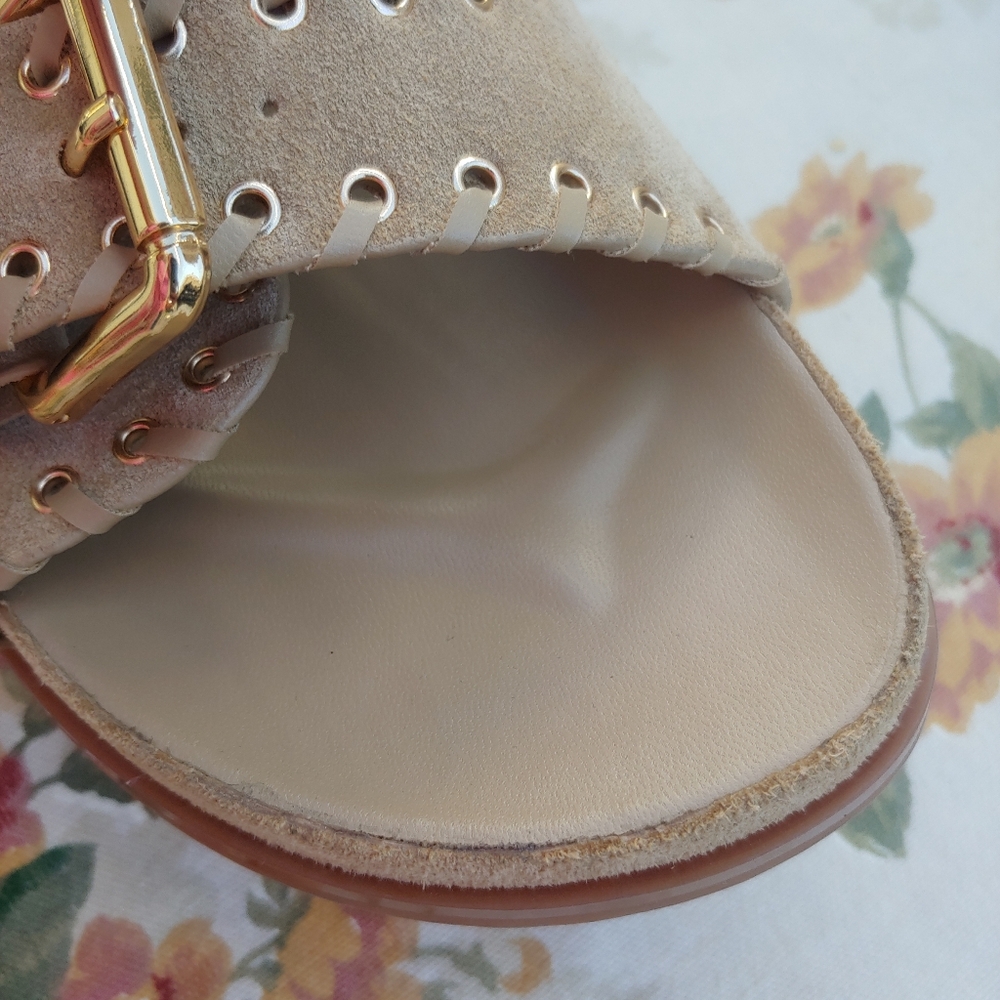 Zara Tan Suede Double Strap Slide Sandals with Gromets Women's size US 11 Euro 4 - Picture 9 of 17